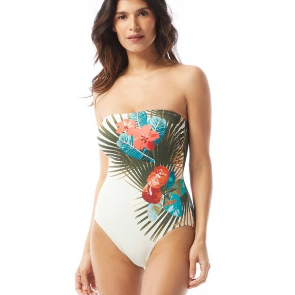 NWT Vince Camuto BANDEAU ONE PIECE SWIMSUIT - PALM PARADISE White 6 - Picture 1 of 3